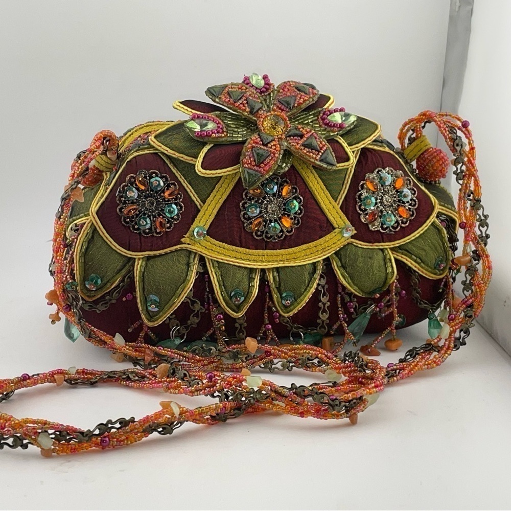 Vintage Mary Frances Beaded Floral Purse—Orange, Green, and Gold
